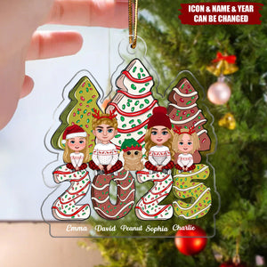 Family Crossed Legs Sitting Christmas Tree Cake Patterned Personalized Acrylic Ornament