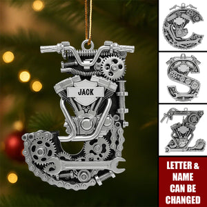 Motorcycle Engine Initial Letter Acrylic Ornament, Personalized Christmas Gifts For Bikers