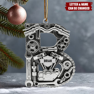 Motorcycle Engine Initial Letter Acrylic Ornament, Personalized Christmas Gifts For Bikers