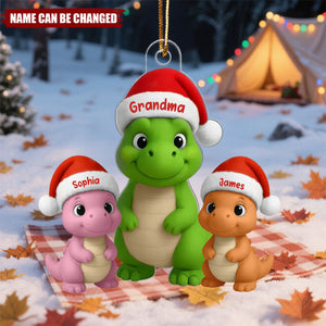 Happy Grandmasaurus With Dinosaur Grandkids - Personalized Acrylic Ornament