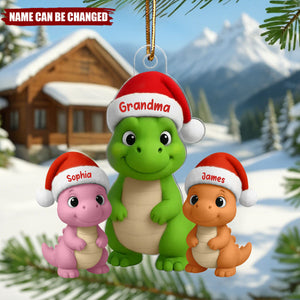 Happy Grandmasaurus With Dinosaur Grandkids - Personalized Acrylic Ornament