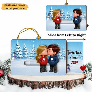 Cartoon Couple Kissing - Personalized Slider Ornament - Christmas Gift For Him For Her