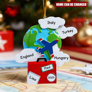 Personalized Travel Christmas Ornament, World Traveler Ornament Set, Couple Passport Ornament, Vacation Ornament