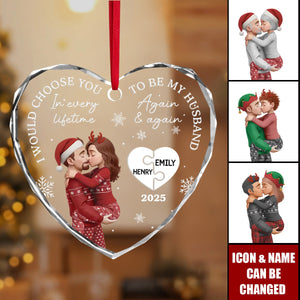 Personalized Heart Glass Ornament - Anniversary Christmas Wedding Gifts For Husband And Wife - Love You More Each Day