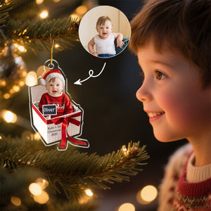 Personalized Baby Photo Acrylic Ornament, 1st Christmas Gift Box Ornament, Newborn Keepsake