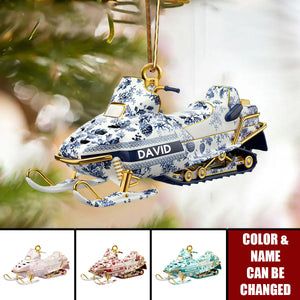 Snowmobile Toile de Jouy Acrylic Ornament - Personalized Christmas Gifts