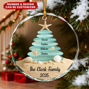 Sea Glass Circle Glass Ornament - Personalized Christmas Gifts For Family, Beach Lovers - Tides Keep Us Close