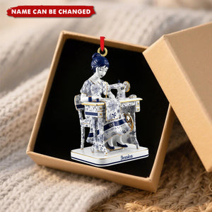 Toile De Jouy Sewing Girl Christmas Ornament Personalized Gifts For Sewing Lovers