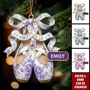 Toile De Jouy Ornaments, Personalized Ballet Shoes Ornament, Christmas Gift for Dancer, Ballerina, Ballet Teacher