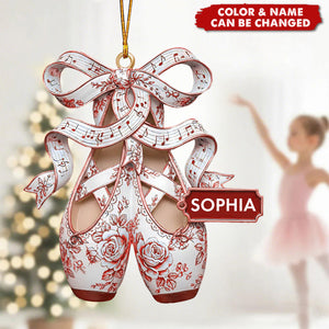 Toile De Jouy Ornaments, Personalized Ballet Shoes Ornament, Christmas Gift for Dancer, Ballerina, Ballet Teacher