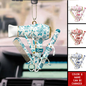 Hairstylist Toile de Jouy Car Ornament, Personalized Christmas Car Ornament, Gift For Hairdresser, Stylist or Salon Owner
