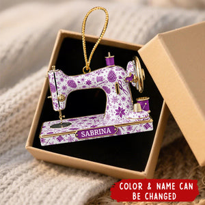 Personalized Sewing Machine Ornament – Acrylic Christmas Gift for Seamstress, Quilter, Crafter