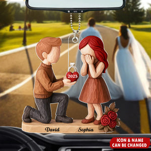 Couple Marriage Proposal - Personalized Car Ornament - Newly Engaged Gift, "She Said Yes!" Ornament, Just Engaged Gifts for Couples