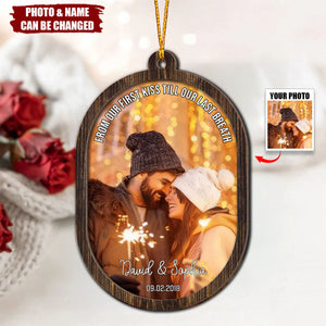 Couple Upload Photo Christmas - Personalized 2-Layered Wooden Ornament