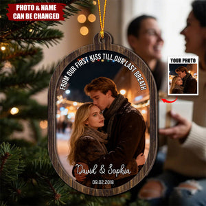 Couple Upload Photo Christmas - Personalized 2-Layered Wooden Ornament