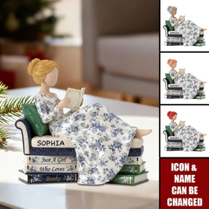 Girl Reading Books On Sofa Toile De Jouy Pattern - Personalized Acrylic Plaque