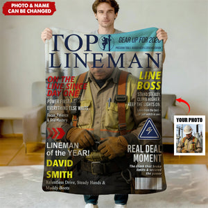 Personalized Lineman Magazine Blanket, Powerline Worker Gift, Birthday, Retirement & Utility Worker Keepsake