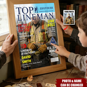 Personalized Lineman Magazine Poster, Powerline Worker Gift, Birthday, Retirement & Utility Worker Keepsake