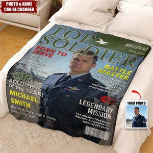 Army Gift Soldier Custom Magazine Blanket, Army Retirement Gift for Navy Marine Air Force, Army Gift for Him