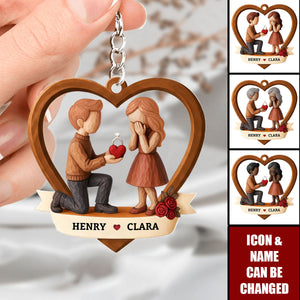 Couple Marriage Proposal - Personalized Acrylic Keychain- Newly Engaged Gift, "She Said Yes!"