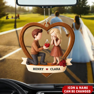 Couple Marriage Proposal - Personalized Acrylic Car Ornament - Newly Engaged Gift, "She Said Yes!"