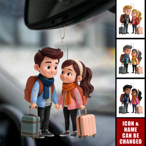 Personalized Travel Car Ornament For Adventure Couple - Perfect Gift For Him, For Her