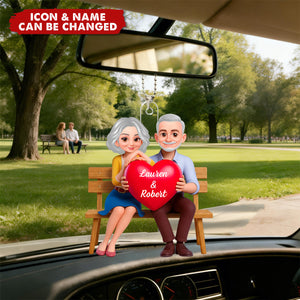 Couple with Red Heart - Personalized Car Ornament - Gift for Her, for Him