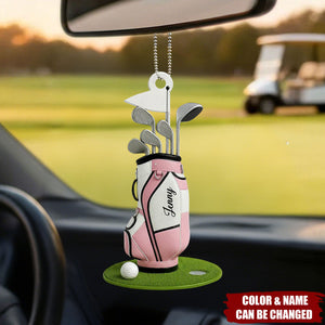 Colorful Golf Bag - Personalized Acrylic Car Ornament - Gift for Golf Lovers