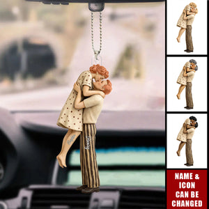 Lucky Is To Have You Mid-Century Couple - Personalized Acrylic Car Ornament - Anniversary, Valentine's Day Gift