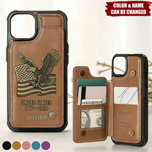 United State 250th Anniversary - Personalized Leather Wallet Phone Case