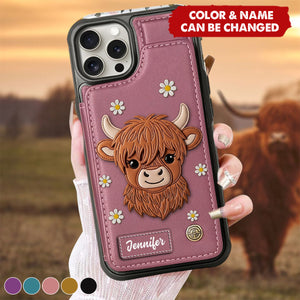 Adorable Highland Cow - Personalized Highland Cow Wallet Phone Case