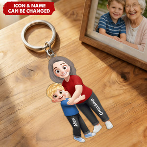 Grandma Hugging Grandkid - Personalized Acrylic Keychain