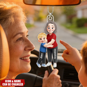 Grandma Hugging Grandkid - Personalized Acrylic Car Ornament