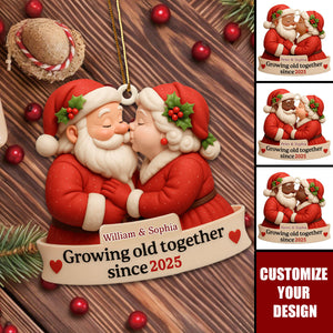 Growing Old Together With Santa and Mrs. Claus Custom Wood Ornament, Gift For Couples and Family