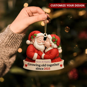 Growing Old Together With Santa and Mrs. Claus Custom Wood Ornament, Gift For Couples and Family