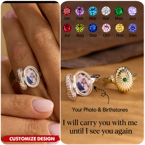Custom Birthstone Family Rings - Oval Locket Photo Rings