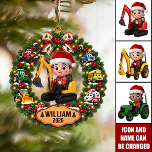Little Boy Kid With Excavator - Personalized Ornament - Christmas Gift For Grandkids