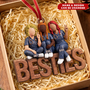 Bestie In Scrubs Wood Ornament – Personalized Gift For Nurses