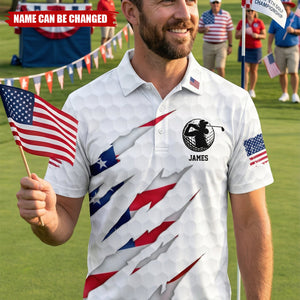 Custom Name Golf America Flag Polo Shirt - Personalized Gift For Golf Lovers