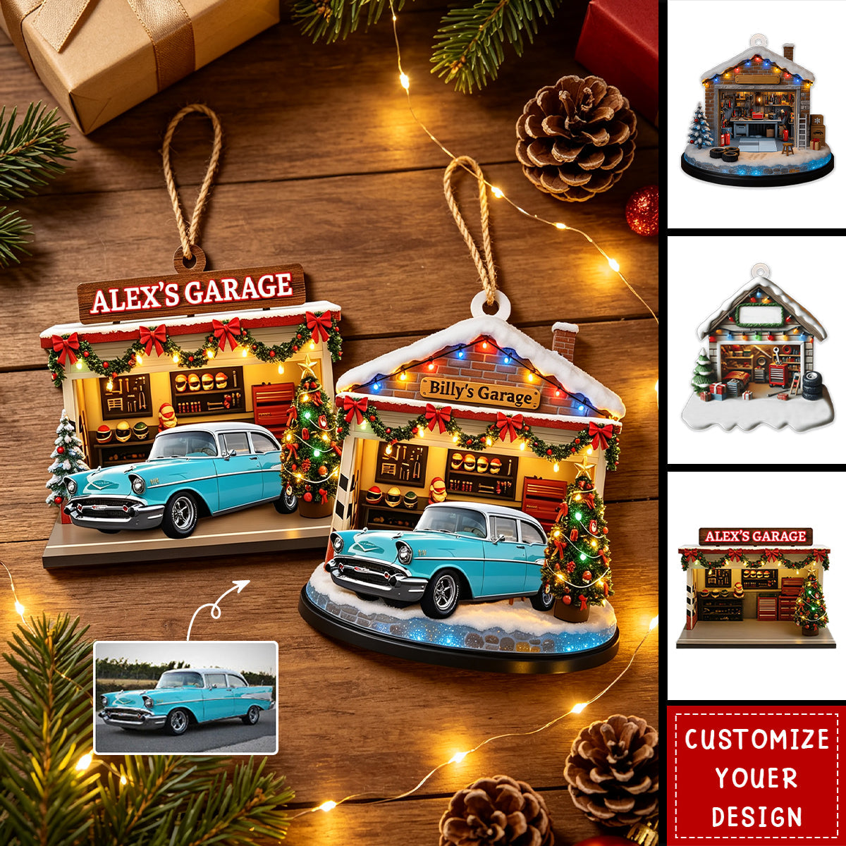 Personalized Christmas Car Garage Ornament - Custom Photo Car Ornament