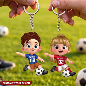 Personalized Cartoon Soccer Player Acrylic Keychain with Name and Number Daily Use Back to School Birthday Gift for Boys Girls