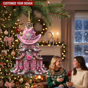 Shimmering Cowgirl Boots Christmas Tree Ornament, Personalize Gifts