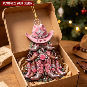 Shimmering Cowgirl Boots Christmas Tree Ornament, Personalize Gifts