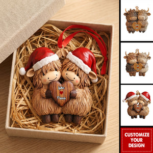 Personalized Highland Cow Love Acrylic Ornament -Custom Anniversary Gift for Couple