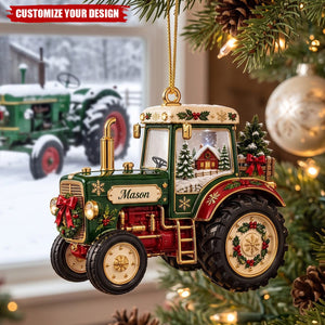 Custom Name Tractor Ornament - Personalized Farmer Holiday Decor