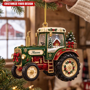 Custom Name Tractor Ornament - Personalized Farmer Holiday Decor