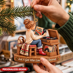 Personalized Vinyl Record Girl Ornament, Custom Christmas Gift For Vinyl Records Lovers