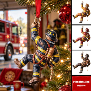 Personalized Climbing Firefighter Acrylic Ornament - Custom Christmas Gift For Firefighter