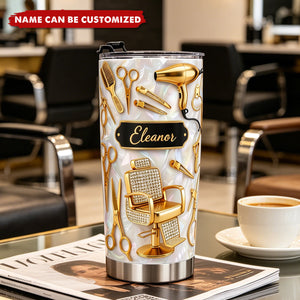 Personalized Hairstylist Gold Tools Tumbler, Gift For Hairdresser