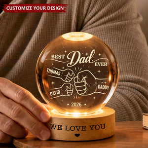 Custom Dad Grandpa Kids Holding Hands - Personalized Crystal Ball Night Light, Father’s Day Gift